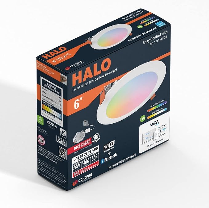 HALO HLB6099WZRGBWMWR 6” Smart Wi-Fi Slim Canless LED Downlight Powered by WiZ - Image 2