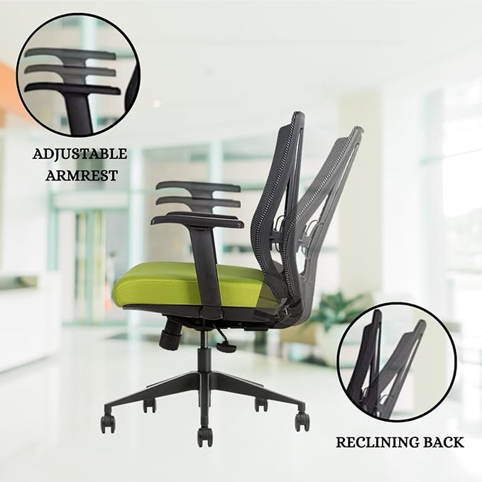 Ergonomic Office Chair - Breathable MESH - Back Adjustable Lumbar Support with 3-D ARMRESTS TILT Function and 360-DEGREE Swivel Wheels Comfortable Wide SEAT - Home Office Chair (Green) Pack of 2