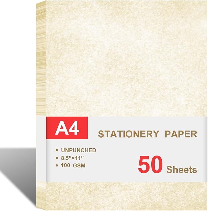 Parchment Paper for Certificates - Stationary for Resumes, Diplomas, Letter Size, 50 Double-Sided Sheets, 100gsm, 8.5" x 11" Parchment Paper