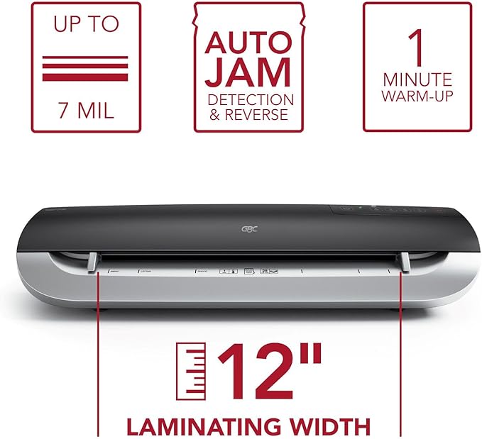 GBC Thermal Laminator Machine, Fusion 3100L, 12 Inch, 1 Min Warm-up, 3-7 Mil, with 30 EZUse Laminating Pouches for Home, Office and Classroom, Black (1703076)