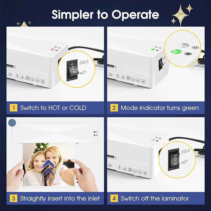 Crenova Laminator Machine with 10 Laminating Sheets, A4 Laminating Machine Hot & Cold with Fast Warm Technology, Thermal Laminator 9 Inch for Home Office School Business White