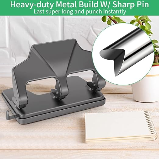 Heavy Duty 3 Hole Punch, 40-Sheet Heavy Duty Paper Punch, 50% Reduced Effort 3-Hole Punch, AFMAT Metal Hole Puncher 3 Ring, Three-Hole Paper Puncher w/Large Chip Tray for Classroom, Office, Silver