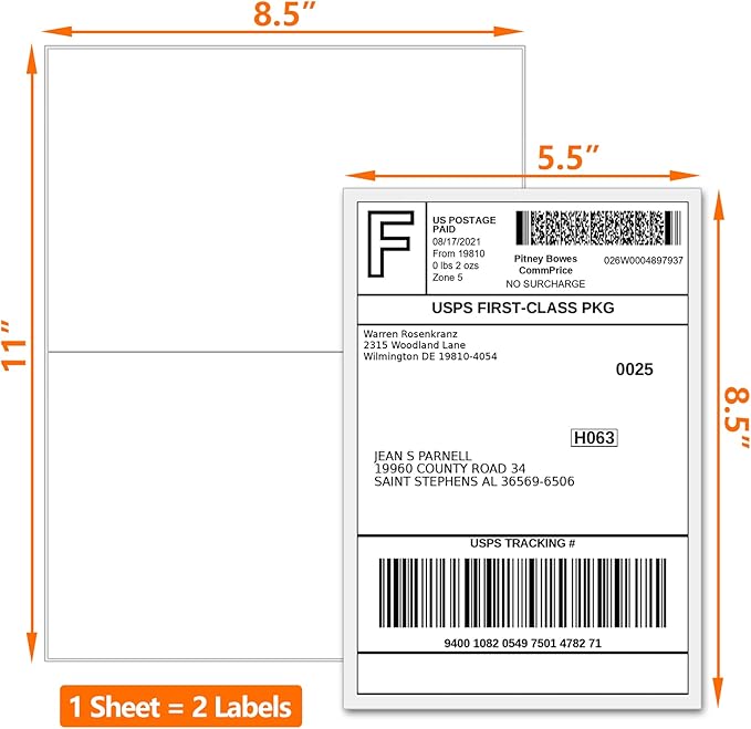 10000 Half Sheet Laser/Ink Jet Shipping Label 5-1/2" X 8-1/2" Blank White Labels(10000 Labels)