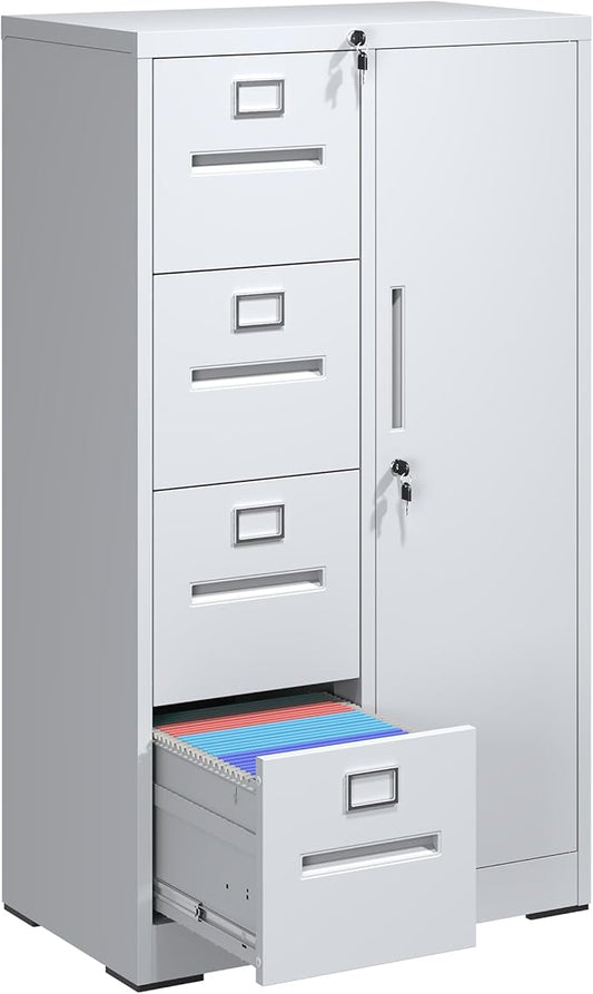 4 Drawer Filing Cabinet with Lock, Metal Storage Locker Cabinets for Home Office, File Cabinet for Hanging File Folders Letter/Legal/A4/F4 Size Documents, Assembly Required