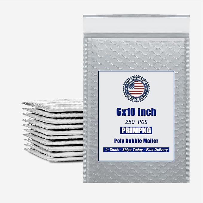 6in x 9in Bubble Mailer, Gray Poly Mailer, Padded Envelope, Shipping Envelope, Waterproof, Self-Sealing, For Small Business, Shipping, Mailing, Boutique Packaging(250PCS)