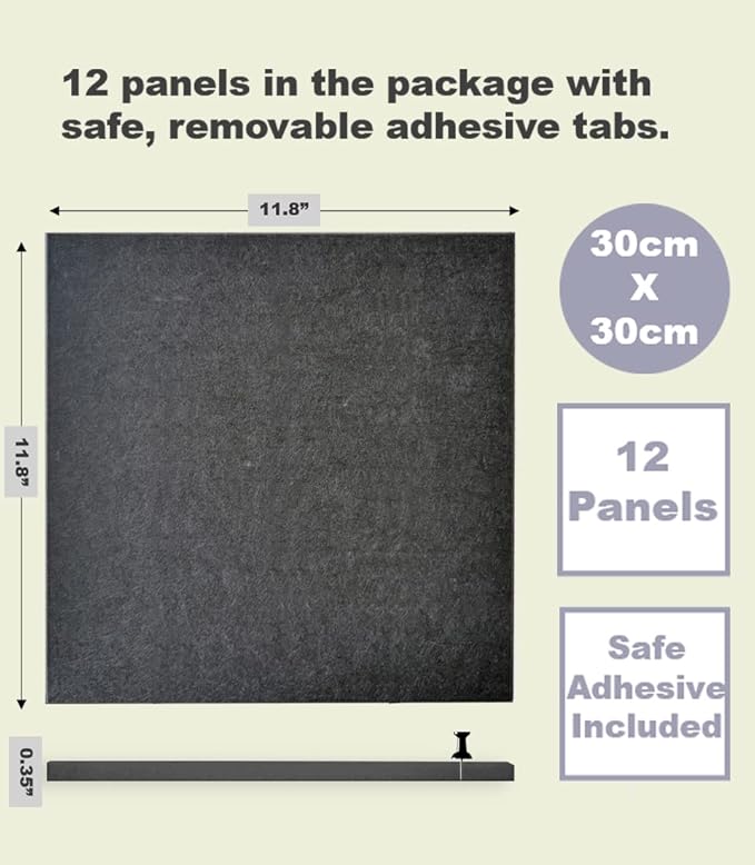 Large Cork Board Alternative - 12-Pack Felt Wall Tiles with Safe Removable Adhesive Tabs, Cork Wall Tiles Bulletin Board Home Office Essentials -