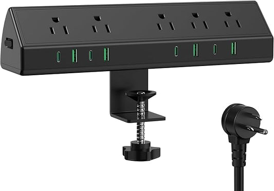 Jgstkcity Desk Clamp Power Strip,45W Fast Charging Station,4 USB-C,4 USB-A,Desk Mount Surge Protector,1875W Extension Cord with Multiple Outlets,ETL Listed,for Home Office Dorm Room