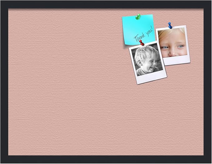 PinPix 24x18 Inch Cork Bulletin Board. This Decorative Framed Pin Board Comes with Pink Pastel Design and a Satin Black Frame. Ideal for Home Office Decor or Message Board (PinPix-1813)