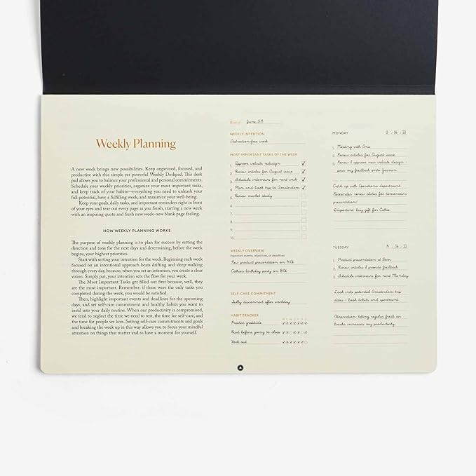 Intelligent Change - Weekly Desk Pad, 1-Year Productivity Planner, Tear-Out Deskpad for to-Do List, Productivity Tools for Time Management and Mindfulness, A4 Size, Black