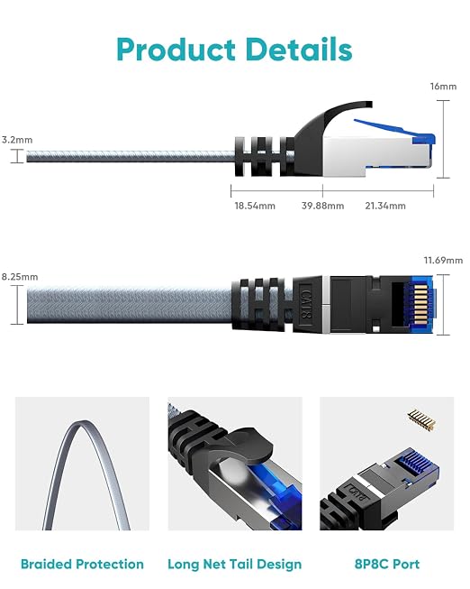 BUSOHE Cat 8 Ethernet Cable 15 FT 10 Pack, Nylon Braided High Speed Heavy Duty - Image 4