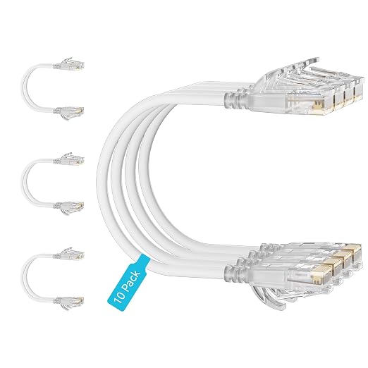Cat6 Slim Patch Cables 1 Feet 10-Pack White, Cat6a Patch Cables 10Gbps 550MHz by Unknown