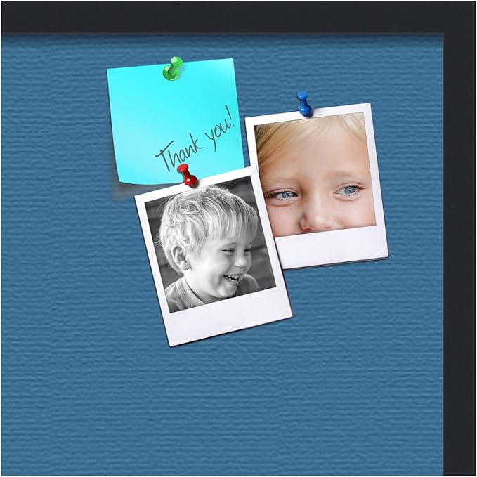 PinPix 24x24 Inch Cork Bulletin Board. This Decorative Framed Pin Board Comes with Navy Pastel Design and a Satin Black Frame. Ideal for Home Office Decor or Message Board (PinPix-1811)