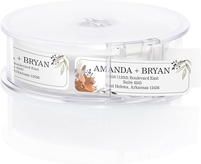 Indie Floral Rolled Address Labels/Roll of 500 Personalized Return Address Labels/Designer Return Address Stickers in Elegant Plastic Dispenser