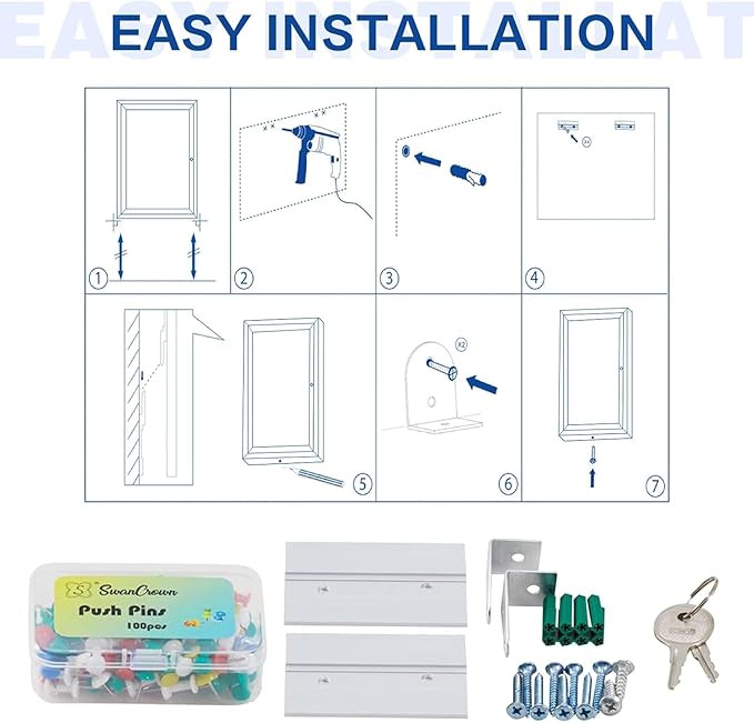 SWANCROWN Outdoor Bulletin Board Weatherproof 36x24in, Enclosed Bulletin Board with Locking Door Wall Display Case for Office School Commerce Show, Black Felt, Sliver Aluminum Frame