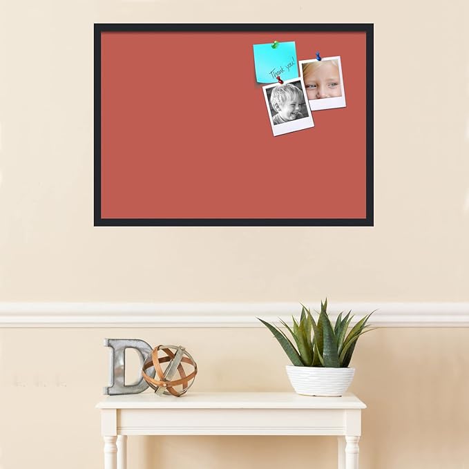 PinPix 34x24 Inch Cork Bulletin Board. This Decorative Framed Pin Board Comes with Crimson Pastel Design and a Satin Black Frame. Ideal for Home Office Decor or Message Board (PinPix-1807)