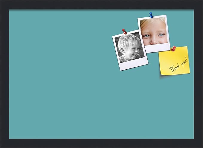 PinPix 20x14 Inch Cork Bulletin Board. This Decorative Framed Pin Board Comes with Aqua Pastel Design and a Satin Black Frame. Ideal for Home Office Decor or Message Board (PinPix-1806)