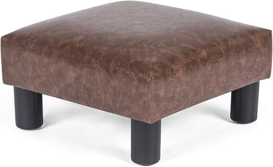 Joveco Small Footstool Ottoman Upholstered PU Leather Square Footrest Ottomans Small Foot Rest for Desk Couch Living Room Bedroom Office (Brown)