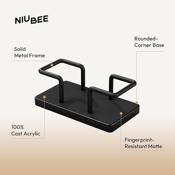 NIUBEE Acrylic Business Card Holder: Metal Business Card Display Stand for Desk - Frosted Gift Card Organizer for Office, Reception, Desktop (Black) - 2pack