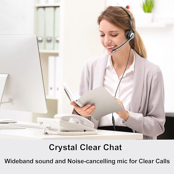 Telephone Headset with Microphone Noise Cancelling, RJ9 Phone Headset Compatible with Volume Adjustment Mute Control Switch for Call Center Office