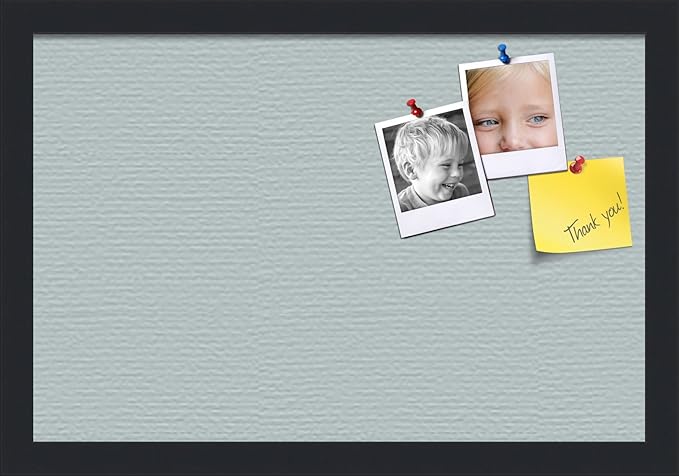 PinPix 18x12 Inch Cork Bulletin Board. This Decorative Framed Pin Board Comes with Soft Blue Design and a Satin Black Frame. Ideal for Home Office Decor or Message Board (PinPix-1814)