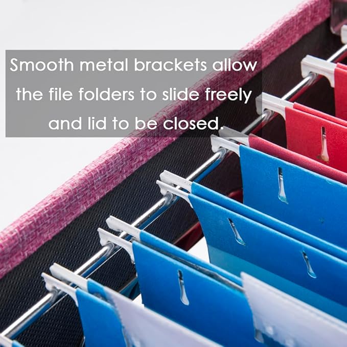 PRANDOM File Organizer Box - Set of 2 Collapsible Decorative Linen Filing Storage Hanging File Folders with Lids Office Cabinet Letter Size Pink (14x9.3x10.8 inch)