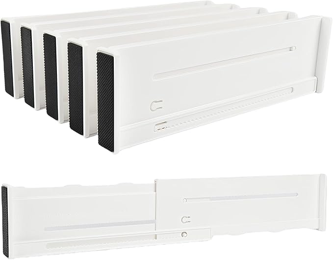 5 Pack Drawer Dividers 3.1" Slim Height Drawer Separators, Non-Slip Plastic Drawer Organizers Expandable 10.6"-17.7" for Shallow Drawers,Kitchen & Clothes Storage, Adjustable Office Drawer Divider