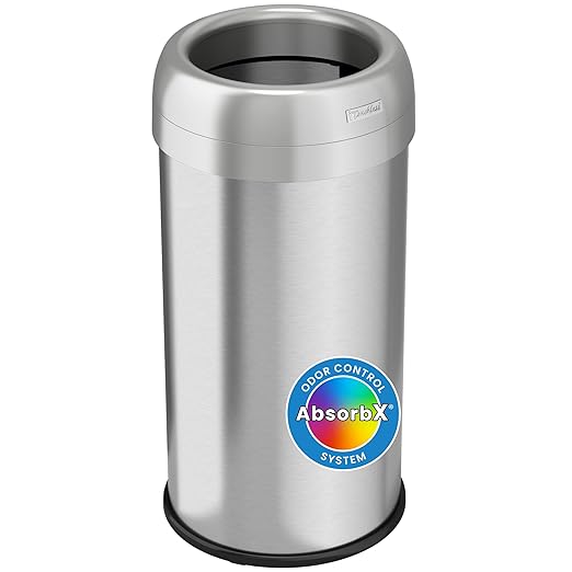 iTouchless Dual-Deodorizer Trash Can and Recycle Bin, Stainless Steel Commercial Grade Large 10 Inch, Home, Restaurant, Restroom, Office, 16 Gallon / 61 Liter, Open Top, Round