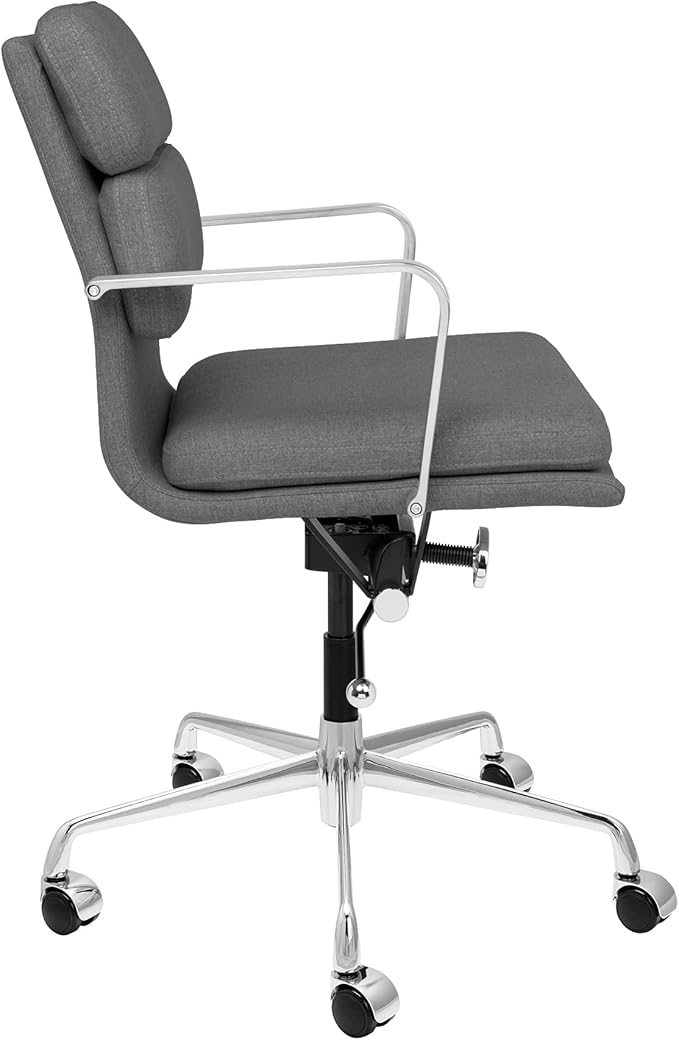 Laura Davidson Furniture SOHO II Padded Management Office Chair - Mid Back Desk Chair with Arm Rest, Swivel & Cushion Availability, Made of Poly-Cotton Fabric, Charcoal Fabric, Computer Chair