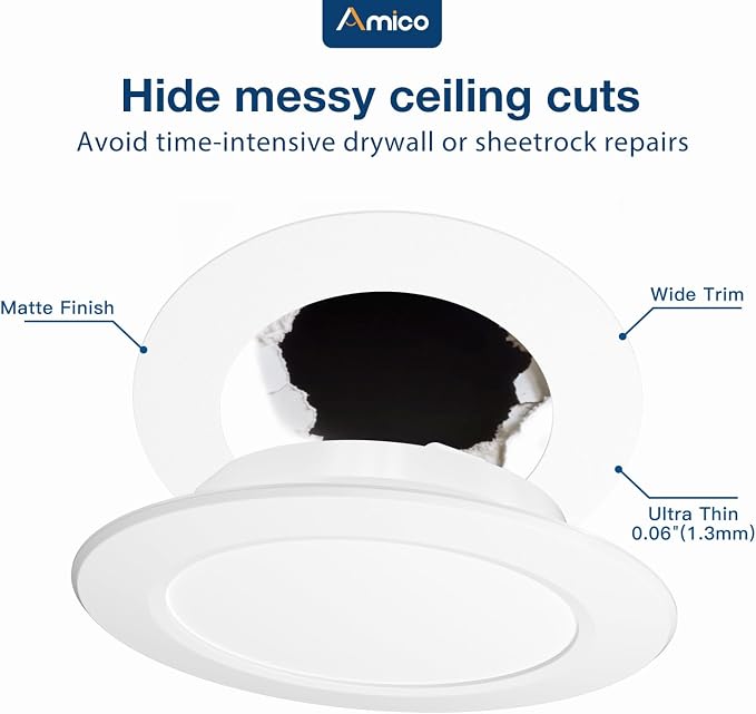 Amico 6 Pack Goof Rings for 6 Inch Recessed Lights, Can Light Trim Ring Cover - Image 3
