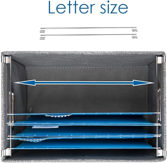PRANDOM File Organizer Box - Set of 4 Collapsible Decorative Linen Filing Storage Hanging File Folders with Lids Office Cabinet Letter Size Navy Blue (14x9.3x10.8 inch)