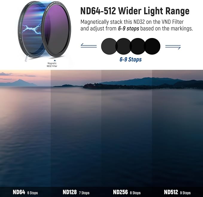 Neewer HD True Colors 62mm Variable ND Filter ND2-512, VND Filter & Magnetic - Image 3