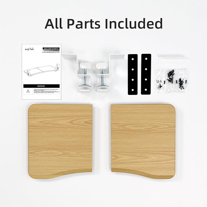 suptek Small Keyboard Tray Under Desk Pull Out with C Clamp Mount for Computer Keyboard, 20 (24.2 Including Clamps) x 11.8 inch Slide-Out Platform Computer Drawer for Typing, Light Wood, DSF1SQM