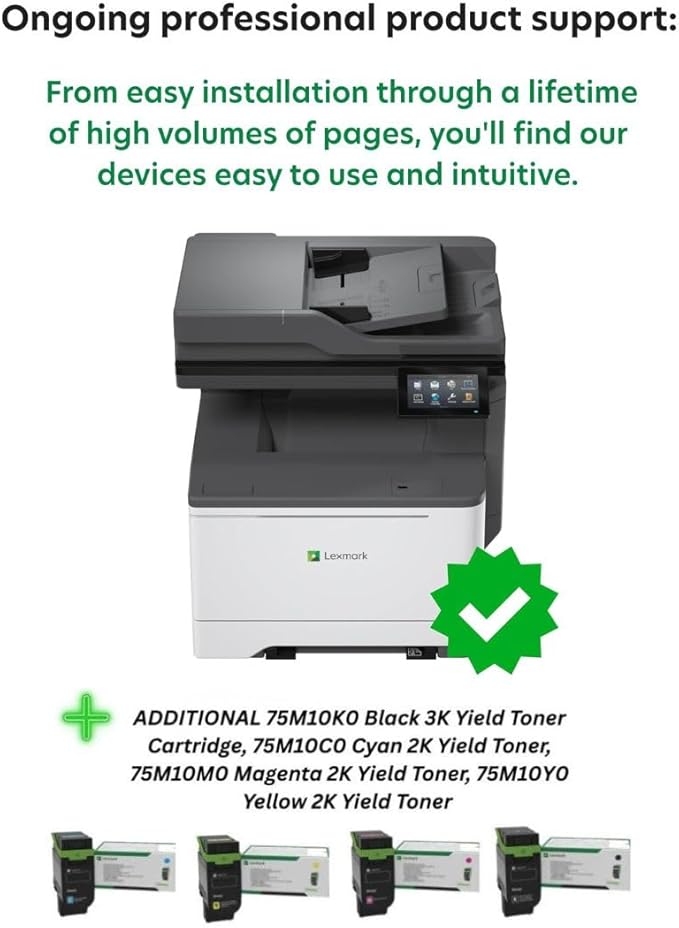 Lexmark CX532adwe Color Laser Wireless All-in-One (50M7040) Bundle with 75M10K0 Blk 3K Yield Toner, 75M10C0 Cyan 2K Yield Toner, 75M10M0 Magenta 2K Yield Toner, 75M10Y0 Yellow 2K Yield Toner