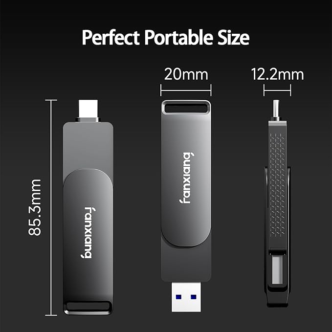 512GB Fast External SSD Flash Drive Up to 2000MB/s USB3.2 Gen2, 2-in-1 Dual USB A +Type-C Drive, USB Memory Stick Solid State Thumb Drive for iPhone 15/16/Android/Windows/MacPC/Laptops