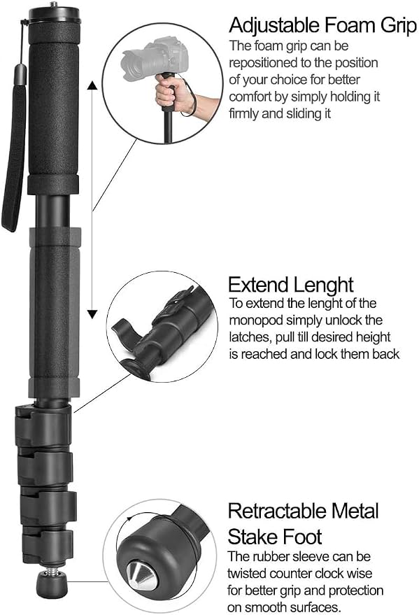 Acuvar 65 Inch Camera Monopod – Lightweight 4-Section Aluminum Monopod - Image 2