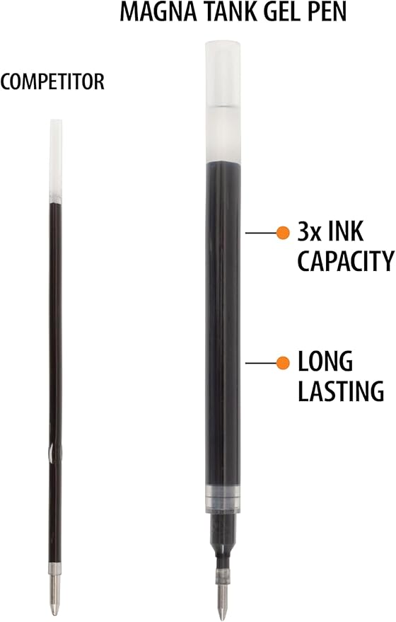 Inc. Magna Tank Gel Pen - Bulk 0.7-mm Medium-Point Roller Pens with Comfort Grip for School, Office, Writing, and Journaling, 12 Count Pack, Black Ink