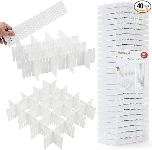 40Pcs Drawer Dividers, Adjustable Drawer Organizer for Socks, Underwear, Makeup, Can Help Tidy Kitchen, Bedroom, Dresser White