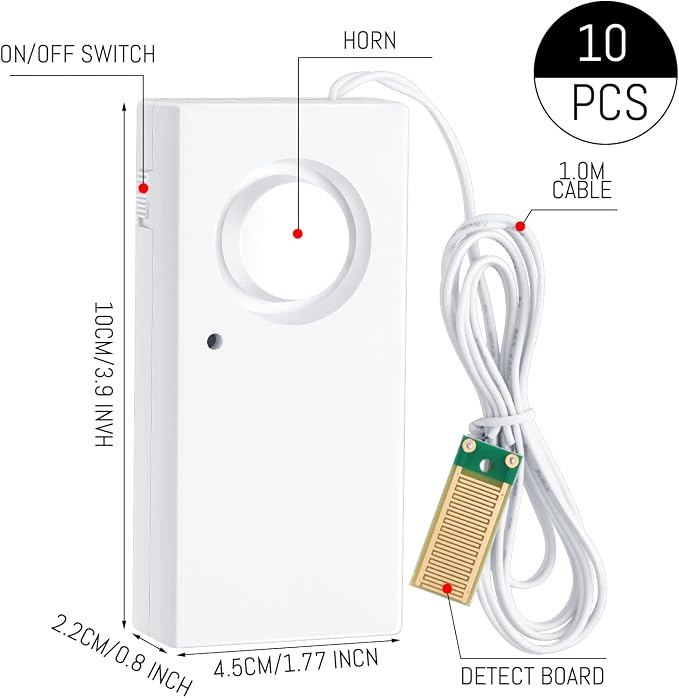 Hoteam 10 Pcs Water Sensor Alarm Leak Detector 120db Water Leak Alarm 9v - Image 4