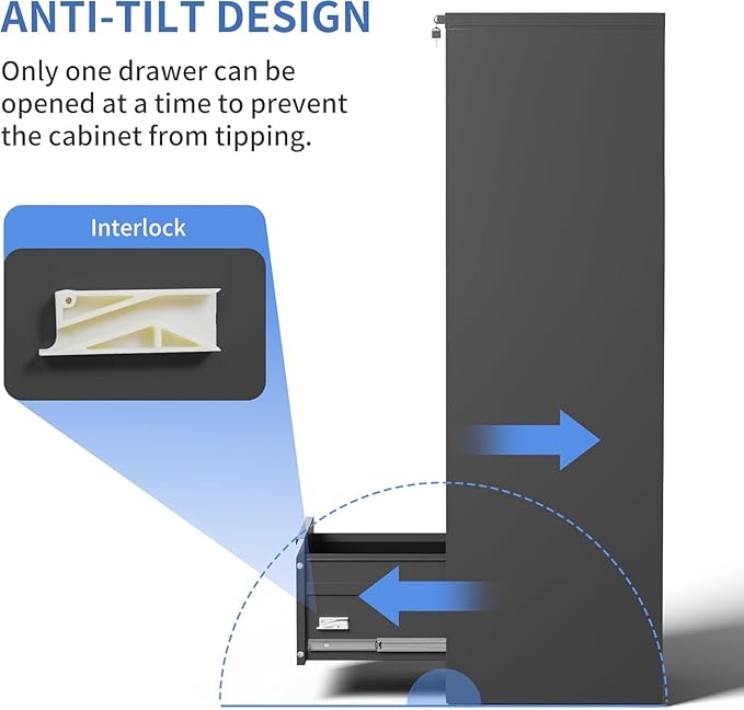 5 Drawer File Cabinet with Lock, Vertical File Cabinet with Lock, Locking File Cabinet Hanging Files for A4/ Legal/Letter, Require Assembly, Black