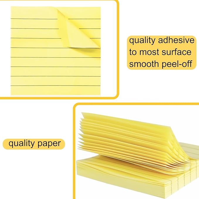 48 Pack 3840 Sheets Lined Sticky Notes 3X3 in Ruled Self Sticky Note Pads 80 Sheets/pad Colorful Sticky Notes with Lines Post Notes for Office, Home, School, Meeting