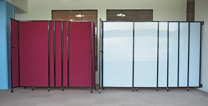 Wall-Mounted Sliding StraightWall Room Divider | Adjustable Widths | Locking Wheels | Room Separator | Up to 15'6" Wide x 7'6" Tall Powder Blue Fabric Panels