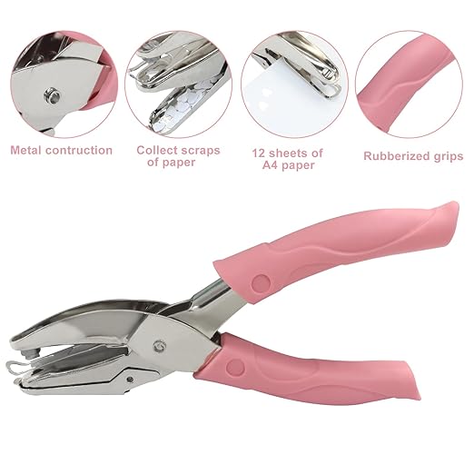 Handheld Hole Paper Punch, Heart Hole Punch, 1/4 Inch Metal Single Hole Puncher with Soft Grip Handle for DIY Craft, Scrapbooking, Tags, Paper Projects