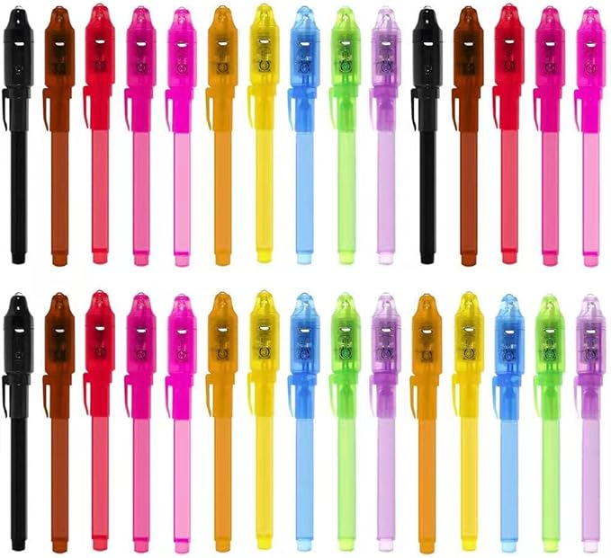 Invisible Ink Pens with UV Light for Kids, 30Pcs Magic Spy Pen for Secret Message, Birthday Party, New Year Eve Party, Halloween, Valentine's Day, and Kids Christmas Goodies Bags Toy