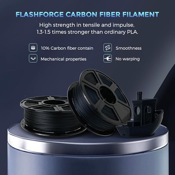 FLASHFORGE Carbon Fiber PLA Filament 1.75mm, Carbon Fiber Reinforced PLA 3D Printer Filament, 1KG Spool Dimensional Accuracy +/- 0.02mm, High Strength & High Abrasion-Resistance (PLA-CF Midnight Blue)