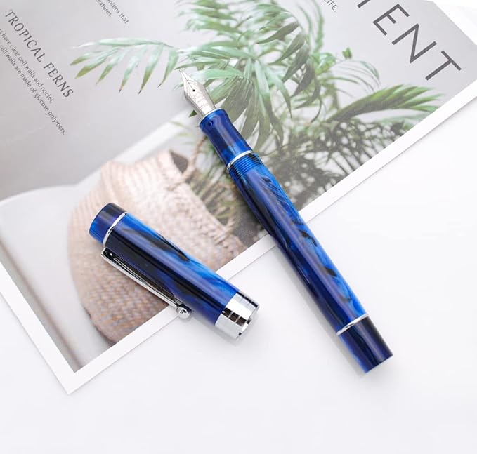 JINHAO 100 Fountain Pen with Ink Converter (Medium Nib 0.7mm, Galaxy Blue with Silver Clip)