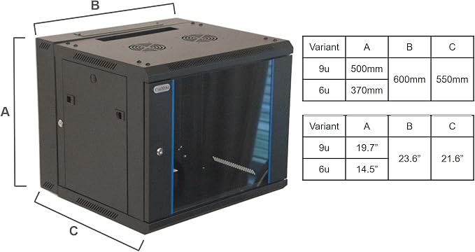 9U Wall Mount IT Cabinet Enclosure Hinged Double Section Swing Out 19-Inch - Image 6