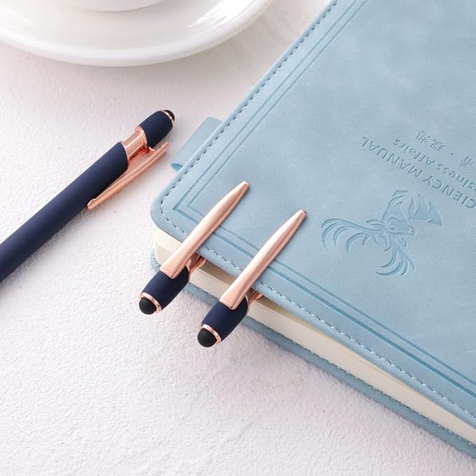 12 PCS 2 in 1 Stylus Ballpoint Pen with Stylus Tip, 1.0 mm Black Ink Metal Pen Stylus Pen for Touch Screens (Rose Gold & Blue)