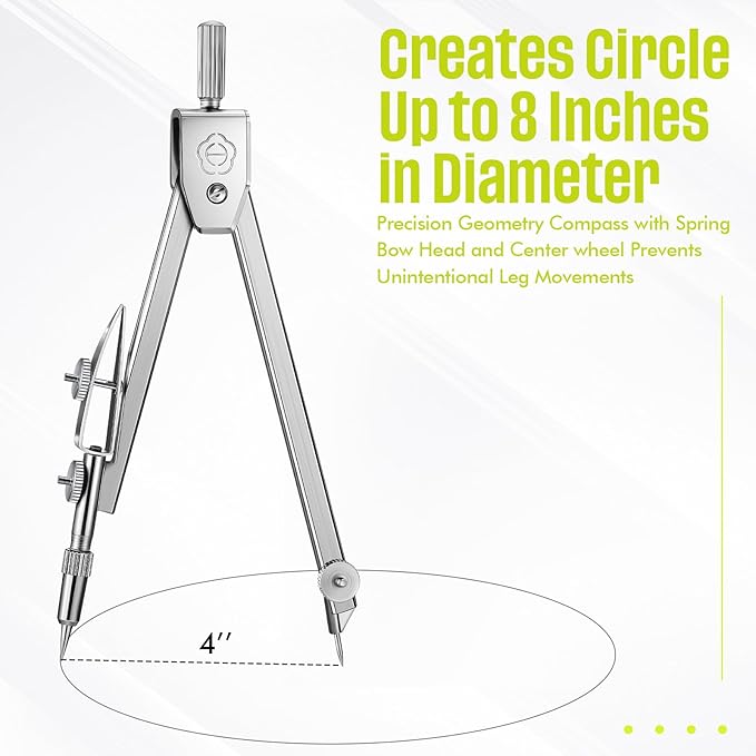 EBOOT Student Geometry Math Set, Drawing Compass and 6 Inch Swing Arm Protractor 180 Degree Math Protractor(Yellow)