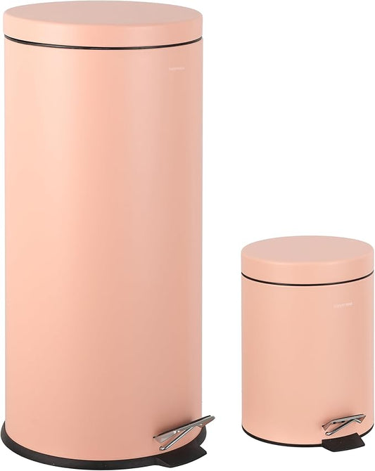happimess HPM1000D Oscar 8-Gallon Step-Open Trash Can with Free Mini Trash Can, Modern, Fingerprint Proof for Home, Kitchen, Office, Large:7.9 Gallon Small:1.3 Gallon, Flamingo Pink