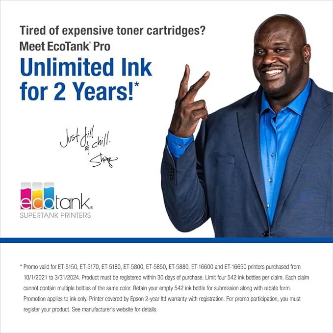 Epson EcoTank Pro ET-5850 Wireless Color All-in-One Supertank Printer, White & T522 EcoTank Ink Ultra-high Capacity Bottle Color Combo Pack (T522520-S)